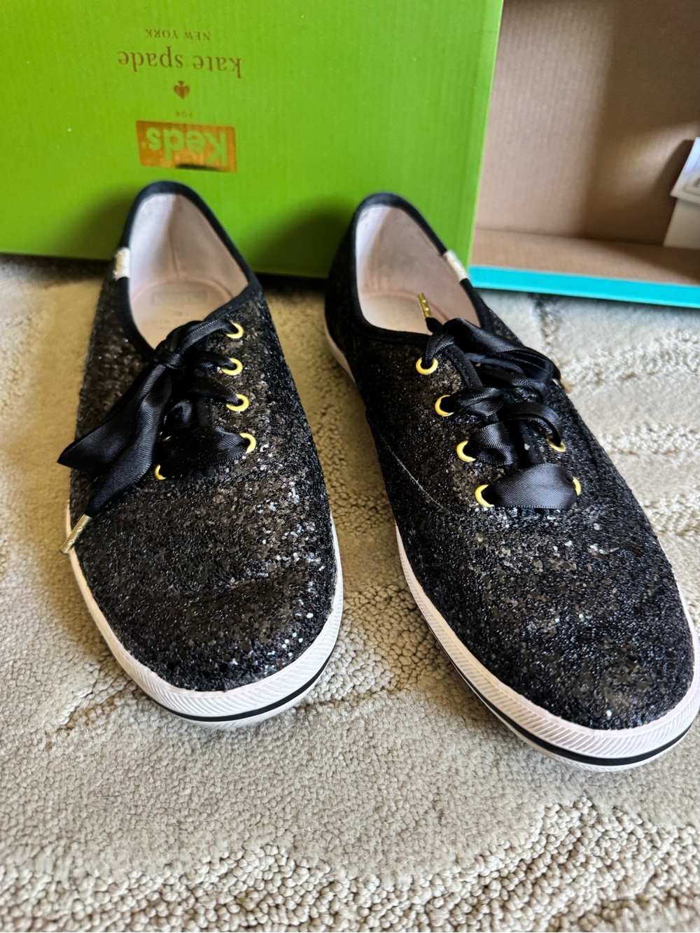 Kate Spade Black Glitter Low-Top Canvas Sneakers